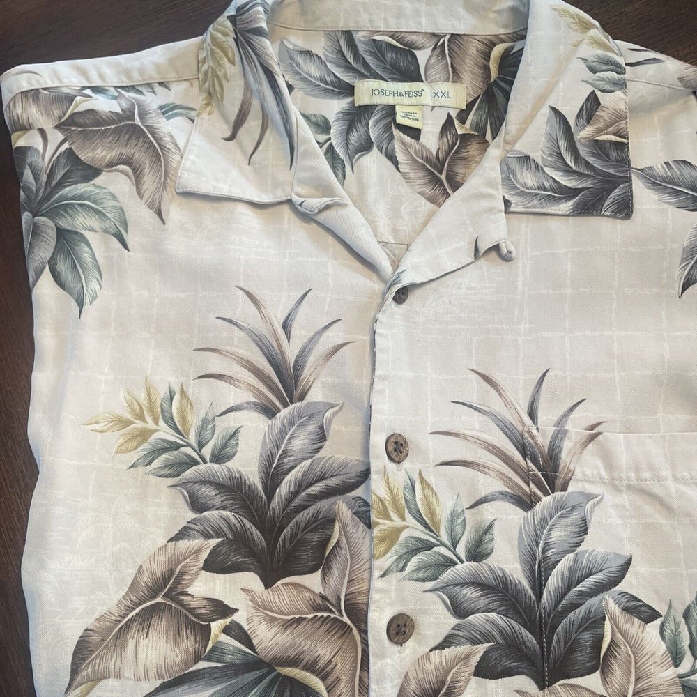 Mens 100% Silk Hawaiian Floral Button Short Sleeve Shirt 2XL Joseph & Feiss